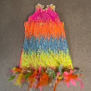 Theatricals Costume Neon Jazz Dress Sequin Feather‎ Sleeveless XLC Halloween